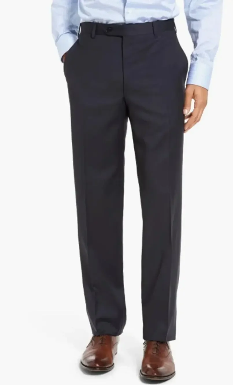 Canali Wool Suit Pants Men's 40 Navy Blue Plaid Classic Fit Dress Trousers Italy